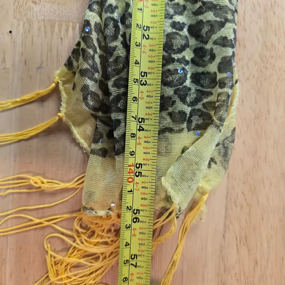 Y2k Yellow Cheetah Shimmer Fringe Scarf